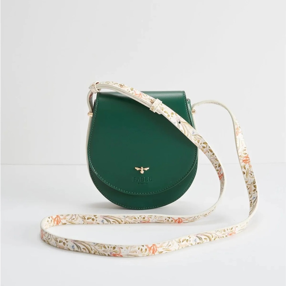 Fable England Matilda Saddle Bag - Green Floral Crossbody Purse